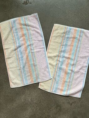 Vintage Pastel Stripe Cotton Hand Towels - Set of 2 80s towel